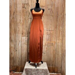 Steele Womens Burnt Orange Slip Maxi Dress With Tie-Back Thigh Slit And Spaghett
